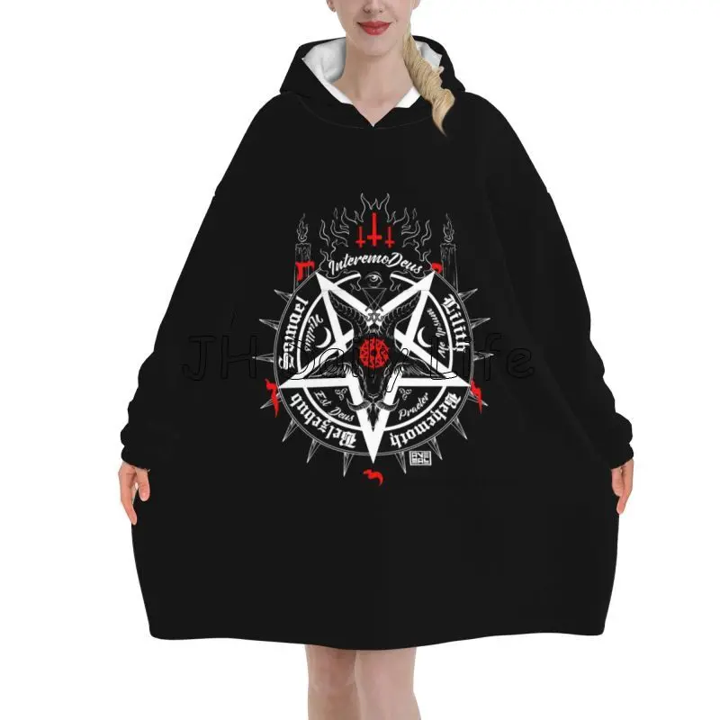 Sherpa Hoodie Fleece - Preto satanás crânio cabeça morta místico