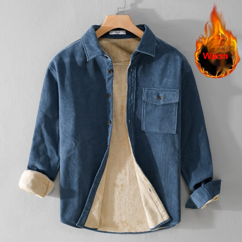 Flannel Shirt Lined - Camisa de veludo masculina jaqueta pesada