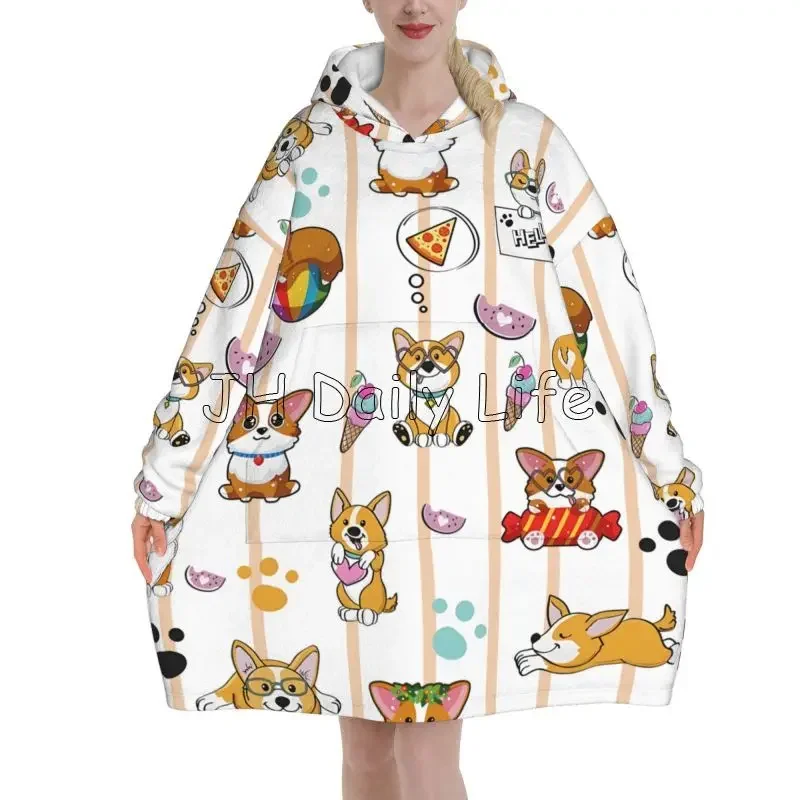 Sherpa Hoodie Fleece - Bonito corgi cão wearable cobertor com