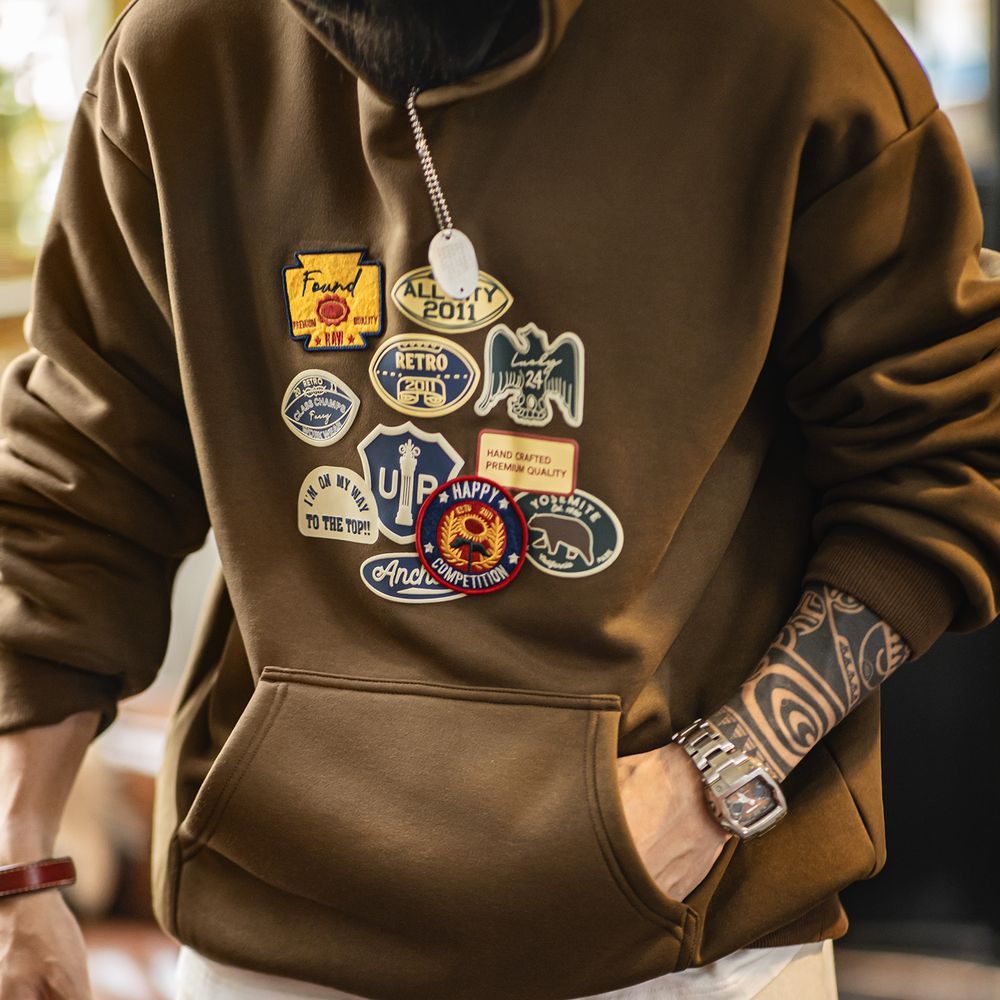 Sherpa Hoodie Fleece - Maden vintage masculino bordado crachá hoodie
