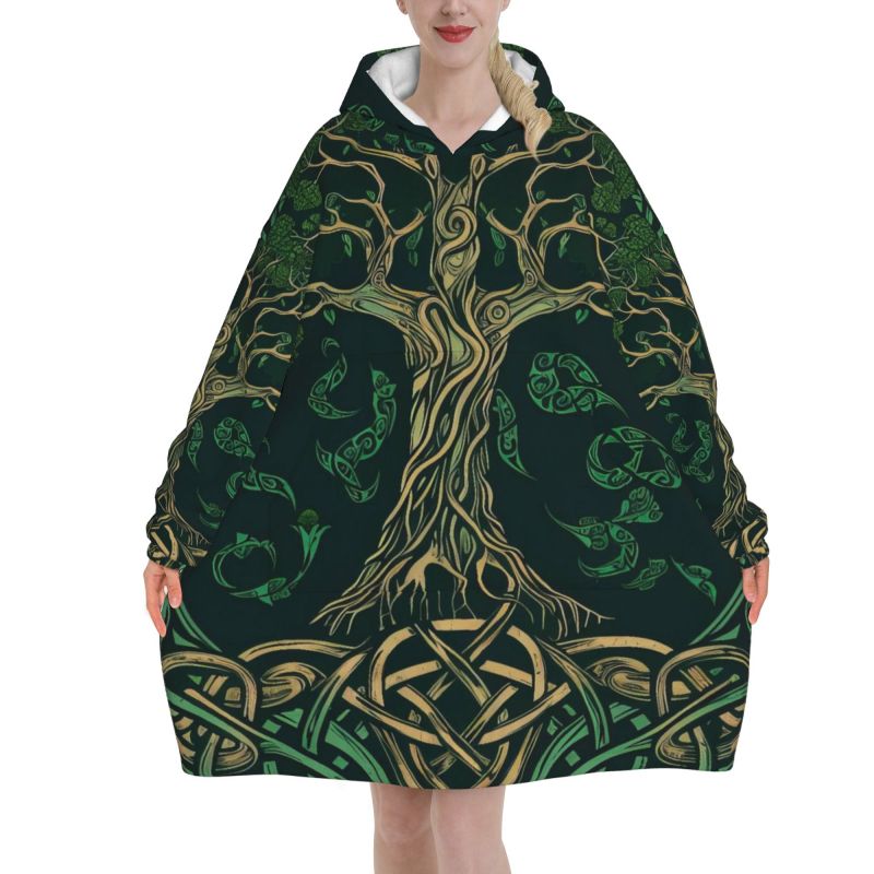 Sherpa Hoodie Fleece - Árvore da vida padrão celta cobertor