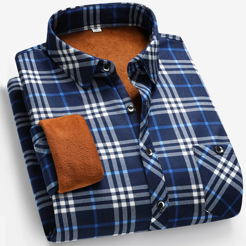 Flannel Shirt Lined - Outono e inverno masculino forrado de