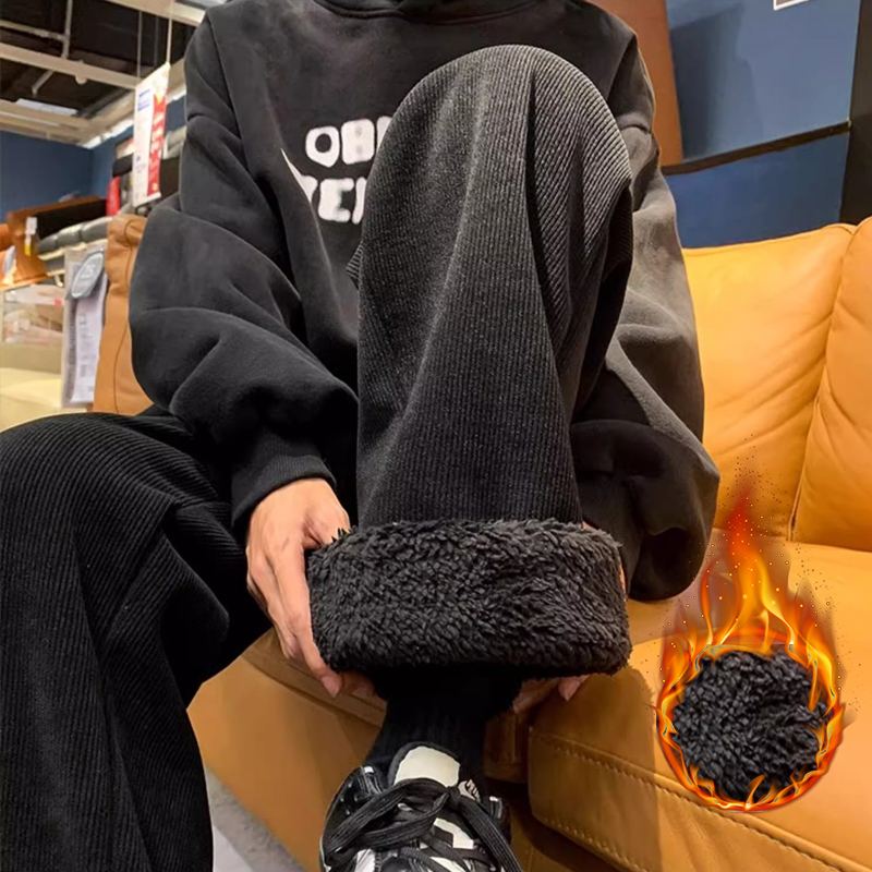 Corduroy Pant Warm - Calças masculinas de lã de cordeiro