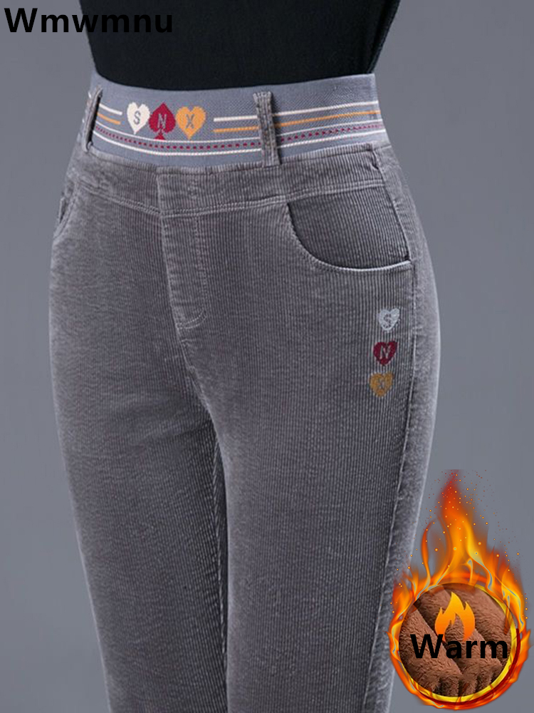 Corduroy Pant Warm - Calças de veludo forrado pelúcia espessa,