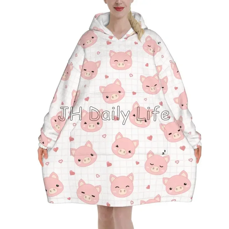 Sherpa Hoodie Fleece - Cochons dos desenhos animados wearable flanela