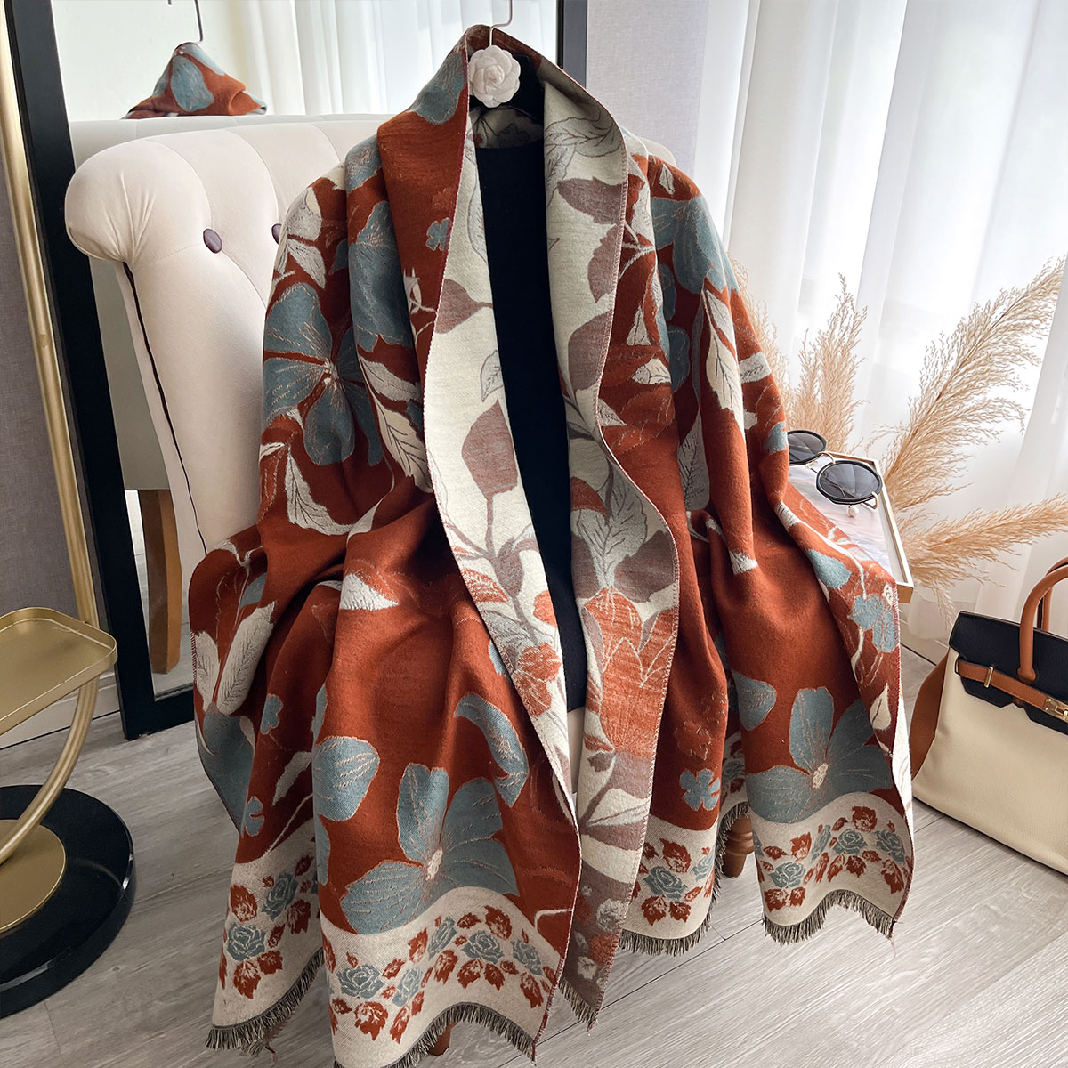Cashmere Pashmina Wrap - Mulheres engrossar luxo inverno paisley dupla