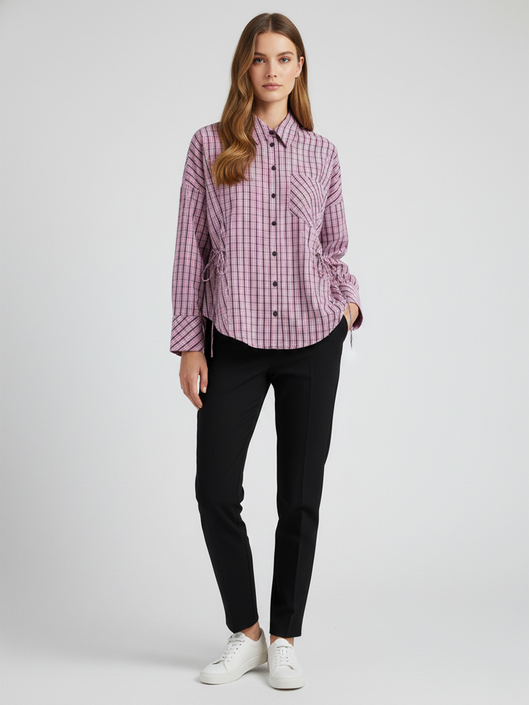 Flannel Shirt Lined - Camisa Xadrez Feminina Elegante com Cintura