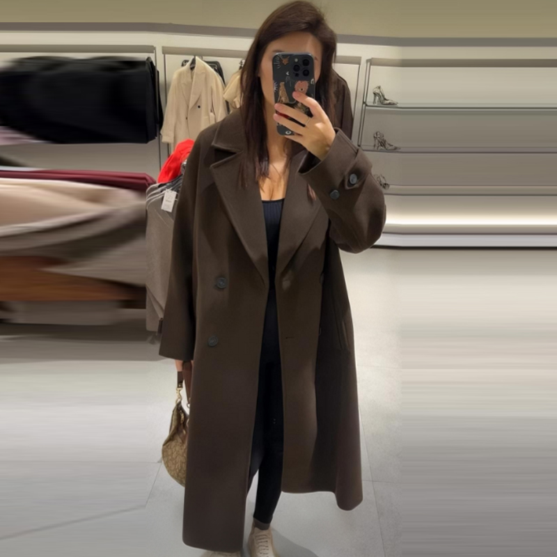 Hxao casaco feminino marrom tw - Wool Coat Peacoat avaliação e preço