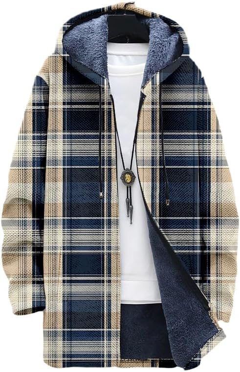 Cardigan xadrez masculino com  - Sherpa Hoodie Fleece avaliação e preço