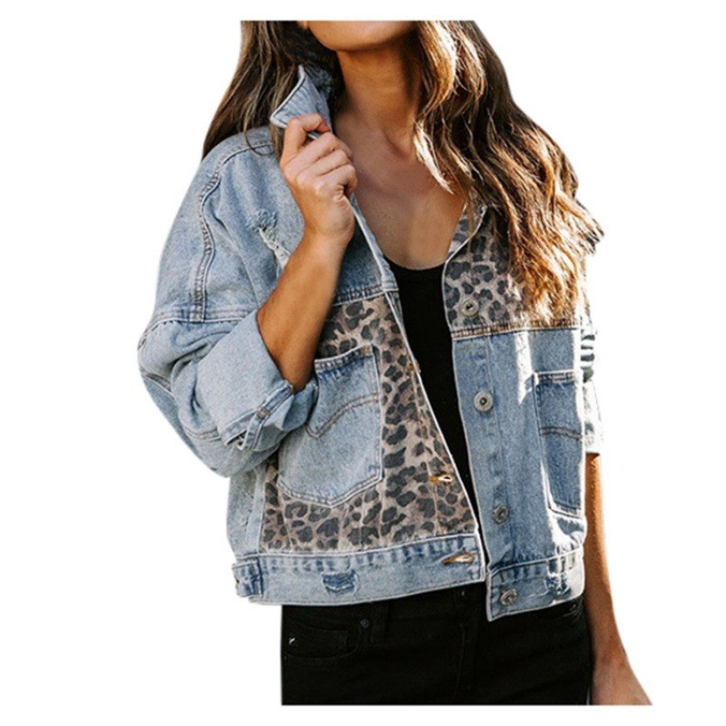 Leopardo costura denim jaqueta - Down Jacket Packable avaliação e preço
