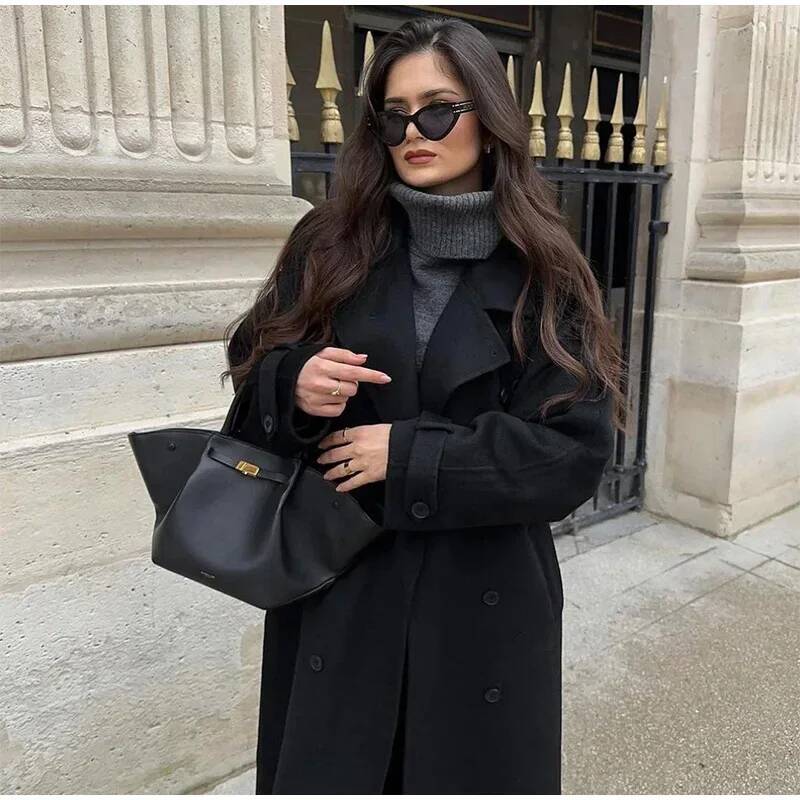 Elegante Casaco Longo de Lã Si - Wool Coat Peacoat avaliação e preço