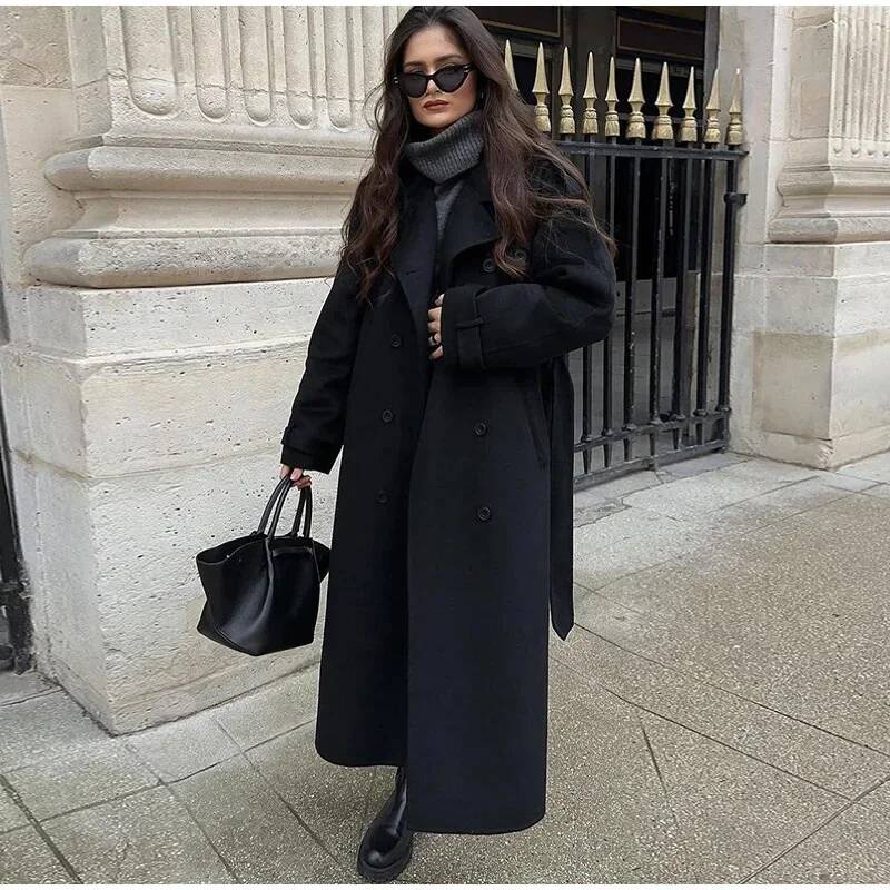 Elegante Casaco Longo de Lã Si - Wool Coat Peacoat avaliação e preço